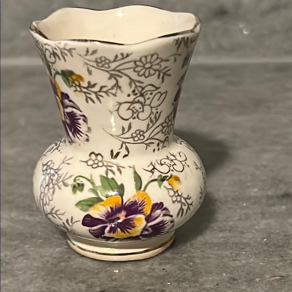 James Kent Langton Floral Ceramic Vase with Purple and Yellow Accents
